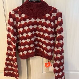 Red and White Patterned Women's Sweater